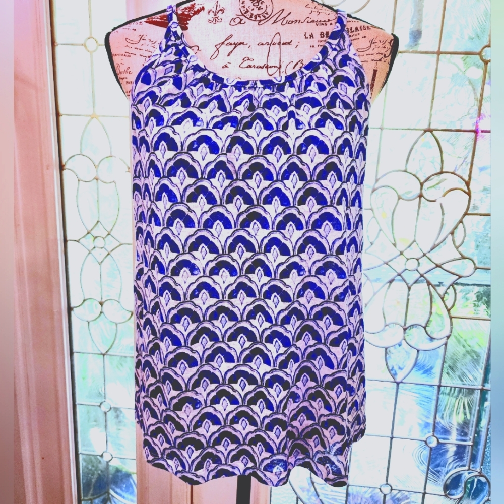 NWT Sigrid Olsen Sleeveless Blue & White Top Medium